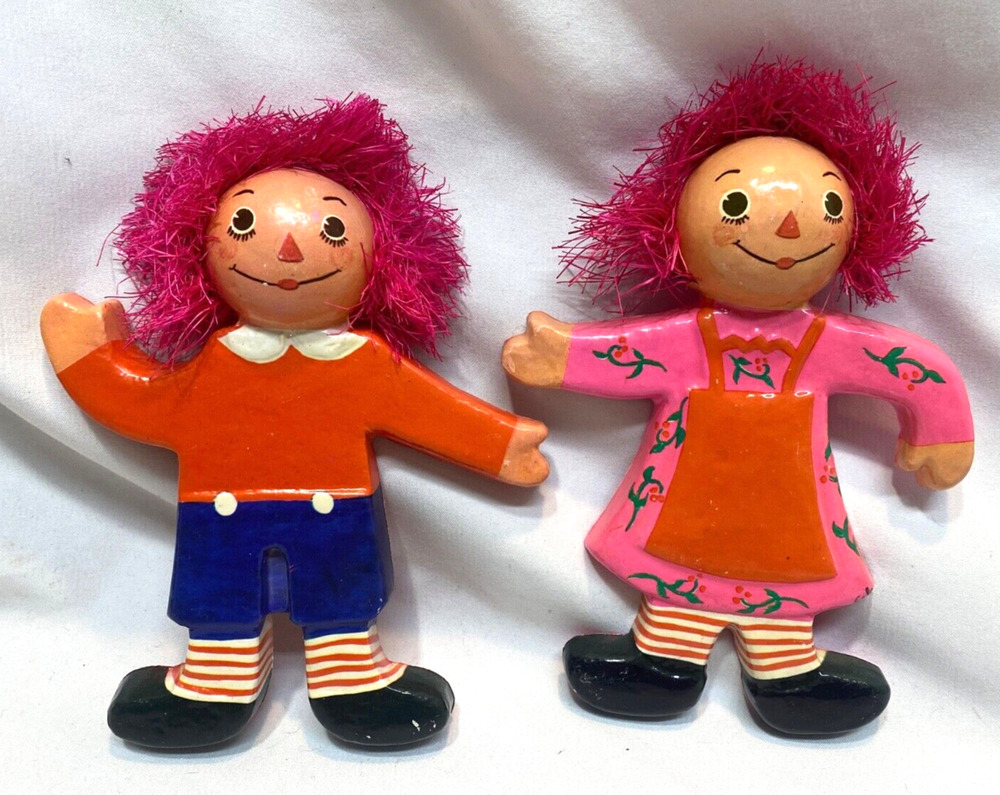 Vintage De Sela Raggedy Ann & Andy Styrofoam Paper Mache Christmas Ornaments 2